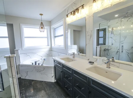 Luxury White Bathroom Renovation With A Double Vanity